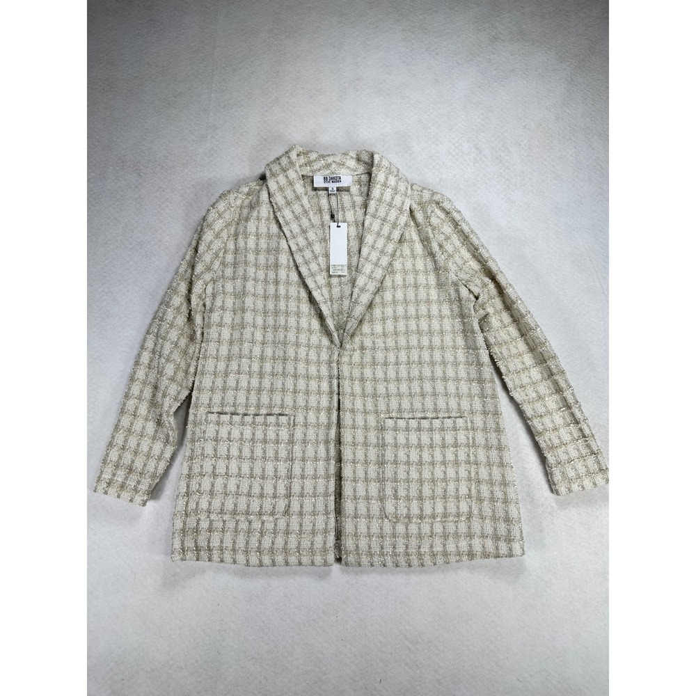 BB Dakota Steve Madden Ivory Metallic Tweed Open Front Blazer Jacket S